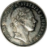 Austria 20 Kreuzer Franz Joseph I 1852 B KM# 2211 FRANC·IOS·I·D·G·AVSTRIAE IMPERATOR· A coin obverse Austria 20 Kreuzer Franz Joseph I 1852 B KM# 2211 FRANC·IOS·I·D·G·AVSTRIAE IMPERATOR· A coin obverse