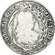 Austria 20 Kreuzer Maria Theresia Vienna 1774 A IC-FA KM# 1999 M THERESIA D G R MP HV BO REG coin obverse Austria 20 Kreuzer Maria Theresia Vienna 1774 A IC-FA KM# 1999 M THERESIA D G R MP HV BO REG coin obverse