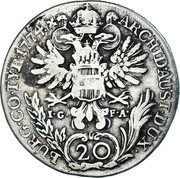 Austria 20 Kreuzer Maria Theresia Vienna 1774 A IC-FA KM# 1999 ARCHID AUST DUX (20) BURG CO TYR coin reverse Austria 20 Kreuzer Maria Theresia Vienna 1774 A IC-FA KM# 1999 ARCHID AUST DUX (20) BURG CO TYR coin reverse