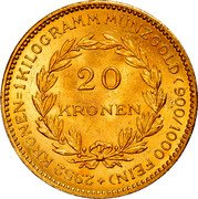 Austria 20 Kronen Imperial Eagle 1923 KM# 2830 20 KRONEN 2952 KRONEN = 1 KILOGRAMM MÜNZGOLD (900/1000 FEIN) coin reverse