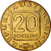 Austria 20 Schilling 100th deathanniversary composer Anton Bruckner 1996 KM# 3033 ANTON BRUCKNER 1824-1896 C. REITER coin reverse