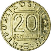 Austria 20 Schilling 800th Anniversary - Vienna Mint 1994 KM# 3016 REPUBLIK ÖSTERREICH 20 SCHILLING 19 94 coin obverse