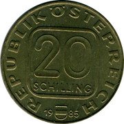 Austria 20 Schilling (200th Anniversary of Diocese of Linz) KM# 2970.1 REPUBLIK ÖSTERREICH 20 SCHILLING 19 85 coin obverse Austria 20 Schilling (200th Anniversary of Diocese of Linz) KM# 2970.1 REPUBLIK ÖSTERREICH 20 SCHILLING 19 85 coin obverse