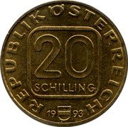 Austria 20 Schilling (800th Anniversary of Georgenberg Pact.) KM# 2975.2 REPUBLIK ÖSTERREICH 20 SCHILLING 19 93 coin obverse Austria 20 Schilling (800th Anniversary of Georgenberg Pact.) KM# 2975.2 REPUBLIK ÖSTERREICH 20 SCHILLING 19 93 coin obverse