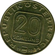 Austria 20 Schilling (Vorarlberg - Martinsturm in Bregenz.) KM# 2993.2 REPUBLIK ÖSTERREICH 20 SCHILLING 19 93 coin obverse Austria 20 Schilling (Vorarlberg - Martinsturm in Bregenz.) KM# 2993.2 REPUBLIK ÖSTERREICH 20 SCHILLING 19 93 coin obverse