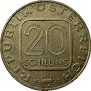 Austria 20 Schilling (200th Anniversary - Birth of Franz Grillparzer) KM# 2995.1 REPUBLIK ÖSTERREICH 20 SCHILLING 19 91 coin obverse Austria 20 Schilling (200th Anniversary - Birth of Franz Grillparzer) KM# 2995.1 REPUBLIK ÖSTERREICH 20 SCHILLING 19 91 coin obverse