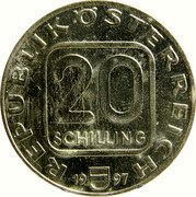 Austria 20 Schilling (850th St. Stephen's Cathedral in Vienna) KM# 3041 REPUBLIK ÖSTERREICH 20 SCHILLING 19 97 coin obverse