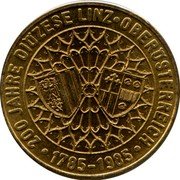 Austria 20 Schilling (200th Diocese of Linz. Smooth edge) KM# 2970.2 200 JAHRE DIÖZESE LINZ OBERÖSTERREICH 1785 1985 coin reverse Austria 20 Schilling (200th Diocese of Linz. Smooth edge) KM# 2970.2 200 JAHRE DIÖZESE LINZ OBERÖSTERREICH 1785 1985 coin reverse