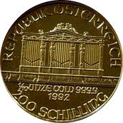 Austria 200 Schilling Vienna Philharmonic Orchestra 1992 KM# 3004 REPUBLIK ÖSTERREICH 1/10 UNZE GOLD 999.9 1995 200 SCHILLING coin obverse Austria 200 Schilling Vienna Philharmonic Orchestra 1992 KM# 3004 REPUBLIK ÖSTERREICH 1/10 UNZE GOLD 999.9 1995 200 SCHILLING coin obverse