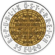 Austria 25 Euro European Satellite Navigation 2006 Special Unc KM# 3135 R E P U B L I K Ö S T E R R E I C H N NO O SO S SW W NW POSITION DER MÜNZE ÖSTERREICH NÖRDLICHE BREITE 48° 12' 12'' , 3 ÖSTLICH VON GREENWICH 16° 22' 58'' , 7 2006 2 5 E U R O coin obverse