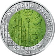 Austria 25 Euro Fascination Light 2008 Special Unc KM# 3158 REPUBLIK ÖSTERREICH H.WÄHNER 25 EURO 2008 coin obverse