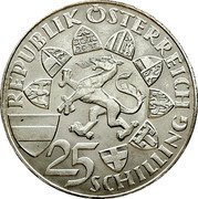 Austria 25 Schilling 100th death Archduke Johann 1959 KM# 2887 REPUBLIK ÖSTERREICH 25 SCHILLING coin obverse Austria 25 Schilling 100th death Archduke Johann 1959 KM# 2887 REPUBLIK ÖSTERREICH 25 SCHILLING coin obverse