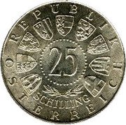 Austria 25 Schilling 300th Anniversary of birth of Prince Eugen 1963 KM# 2893 · REPUBLIK · ÖSTERREICH 25 SCHILLING coin obverse Austria 25 Schilling 300th Anniversary of birth of Prince Eugen 1963 KM# 2893 · REPUBLIK · ÖSTERREICH 25 SCHILLING coin obverse