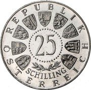 Austria 25 Schilling Poet Franz Grillparzer - dotted circle 1964 Proof KM# 2895.2 REPUBLIK ÖSTERREICH 25 SCHILLING coin obverse Austria 25 Schilling Poet Franz Grillparzer - dotted circle 1964 Proof KM# 2895.2 REPUBLIK ÖSTERREICH 25 SCHILLING coin obverse