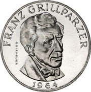 Austria 25 Schilling Poet Franz Grillparzer - dotted circle 1964 Proof KM# 2895.2 FRANZ GRILLPARZER 1964 coin reverse Austria 25 Schilling Poet Franz Grillparzer - dotted circle 1964 Proof KM# 2895.2 FRANZ GRILLPARZER 1964 coin reverse