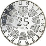 Austria 25 Schilling 50th Death Carl M. Ziehre - composer 1972 KM# 2912 REPUBLIK ÖSTERREICH 25 SCHILLING coin obverse Austria 25 Schilling 50th Death Carl M. Ziehre - composer 1972 KM# 2912 REPUBLIK ÖSTERREICH 25 SCHILLING coin obverse