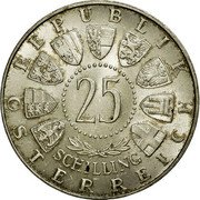 Austria 25 Schilling 200th Birth Anniversary of Wolfgang Mozart - Probe 1956 Proof KM# 2881 REPUBLIK ÖSTERREICH 25 SCHILLING coin obverse