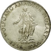 Austria 25 Schilling 200th Birth Anniversary of Wolfgang Mozart - Probe 1956 Proof KM# 2881 WOLFGANG AMADEUS MOZART GRIENAUER 1756 – 1956 coin reverse