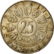 Austria 25 Schilling Reopening of the National Theater in Vienna 1955 KM# 2880 REPUBLIK ÖSTERREICH 25 SCHILLING coin obverse Austria 25 Schilling Reopening of the National Theater in Vienna 1955 KM# 2880 REPUBLIK ÖSTERREICH 25 SCHILLING coin obverse