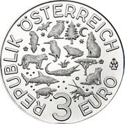 Austria 3 Euro Colorful Creatures - Crocodile 2017 Special Unc KM# 3263 REPUBLIK ÖSTERREICH 3 EURO coin obverse