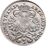 Austria 3 Kreuzer Maria Theresa 1765 KB KM# 2016.2 ARCHID AUST DUX BU COM TYR coin reverse Austria 3 Kreuzer Maria Theresa 1765 KB KM# 2016.2 ARCHID AUST DUX BU COM TYR coin reverse