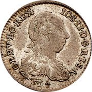 Austria 3 Kreuzer Joseph II 1780 A KM# 2058.1 IOS II D G R I S A GE HU BO REX coin obverse Austria 3 Kreuzer Joseph II 1780 A KM# 2058.1 IOS II D G R I S A GE HU BO REX coin obverse
