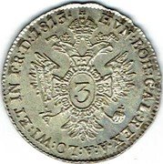 Austria 3 Kreuzer (Franz I) KM# 2117 HVN:BOH:GAL:REX.A:A:LO:WI:ET IN FR:D:1815. coin reverse Austria 3 Kreuzer (Franz I) KM# 2117 HVN:BOH:GAL:REX.A:A:LO:WI:ET IN FR:D:1815. coin reverse
