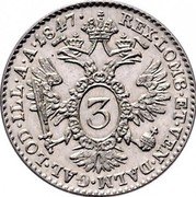 Austria 3 Kreuzer Ferdinand I 1847 A KM# 2191 REX. LOMB. ET VEN. DALM. GAL. LOD. ILL. A.A. 1838. coin reverse Austria 3 Kreuzer Ferdinand I 1847 A KM# 2191 REX. LOMB. ET VEN. DALM. GAL. LOD. ILL. A.A. 1838. coin reverse