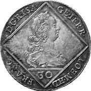 Austria 30 Kreuzer Franz I without X 1749 NB KM# 2031.2 30 FRANC D G R I S A GE IER R LO B M H D coin obverse Austria 30 Kreuzer Franz I without X 1749 NB KM# 2031.2 30 FRANC D G R I S A GE IER R LO B M H D coin obverse