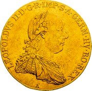 Austria 4 Ducat Leopold II 1790 A KM# 1884 LEOPOLDVS II D G R IMP S A GERM HV BO REX A coin obverse Austria 4 Ducat Leopold II 1790 A KM# 1884 LEOPOLDVS II D G R IMP S A GERM HV BO REX A coin obverse
