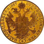 Austria 4 Ducat Franz Joseph I 1857 A KM# 2271.1 HVNG.BOH.LOMB ET VEN. (4) GAL.LOD.ILL.REX.A.A. coin reverse