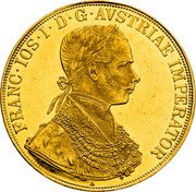 Austria 4 Ducat Franz Joseph I 1860 A KM# 2272 FRANC.IOS.I.D.G.AVSTRIAE IMPERATOR A coin obverse Austria 4 Ducat Franz Joseph I 1860 A KM# 2272 FRANC.IOS.I.D.G.AVSTRIAE IMPERATOR A coin obverse