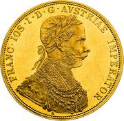 Austria 4 Ducat Franz Joseph I 1866 A KM# 2273 FRANC.IOS.I.D.G.AVSTRIAE IMPERATOR A coin obverse Austria 4 Ducat Franz Joseph I 1866 A KM# 2273 FRANC.IOS.I.D.G.AVSTRIAE IMPERATOR A coin obverse