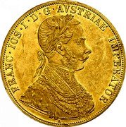 Austria 4 Ducat Franz Joseph I 1868 A KM# 2274 FRANC.IOS.I.D.G.AVSTRIAE IMPERATOR A coin obverse Austria 4 Ducat Franz Joseph I 1868 A KM# 2274 FRANC.IOS.I.D.G.AVSTRIAE IMPERATOR A coin obverse