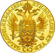 Austria 4 Ducat (Franz I) KM# 2178 HVN. BOH. LOMB. ET VEN. (4) GAL. LOD. IL. REX. A. A. coin reverse Austria 4 Ducat (Franz I) KM# 2178 HVN. BOH. LOMB. ET VEN. (4) GAL. LOD. IL. REX. A. A. coin reverse