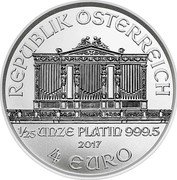 Austria 4 Euro Vienna Philharmonic 2017 KM# 3276 REPUBLIK ÖSTERREICH 1/25 UNZE PLATIN 999.5 2018 4 EURO coin obverse