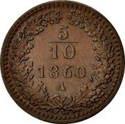 Austria 5/10 Kreuzer Franz Joseph I small eagle 1860 A KM# 2182 5 10 1858 B coin reverse Austria 5/10 Kreuzer Franz Joseph I small eagle 1860 A KM# 2182 5 10 1858 B coin reverse
