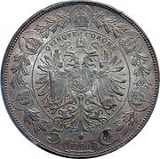 Austria 5 Corona Franz Joseph I 1900 KM# 2807 QUINQUE CORONÆ 5 1900 COR· coin reverse Austria 5 Corona Franz Joseph I 1900 KM# 2807 QUINQUE CORONÆ 5 1900 COR· coin reverse