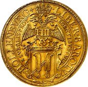 Austria 5 Ducat Sigismund Ludwig 1638 KM# 2 LIBER BARO IN HOLLENBVRG SVB ALIS PROT - EGENTIBVS TVIS coin reverse Austria 5 Ducat Sigismund Ludwig 1638 KM# 2 LIBER BARO IN HOLLENBVRG SVB ALIS PROT - EGENTIBVS TVIS coin reverse