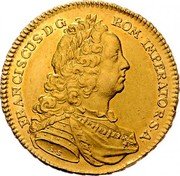 Austria 5 Ducat Franz I Vienna 1745 AS/IE KM# 1729 FRANCISCUS D G ROM IMPERATOR S A AS coin obverse