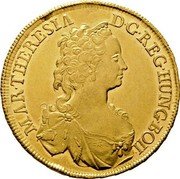 Austria 5 Ducat Maria Theresia 1745 KM# 1728 MAR THERESIA // D G REG HUNG BOH coin obverse Austria 5 Ducat Maria Theresia 1745 KM# 1728 MAR THERESIA // D G REG HUNG BOH coin obverse