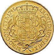Austria 5 Ducat Maria Theresia 1745 KM# 1728 ARCHID AUST DUX BURG COM TYR coin reverse Austria 5 Ducat Maria Theresia 1745 KM# 1728 ARCHID AUST DUX BURG COM TYR coin reverse