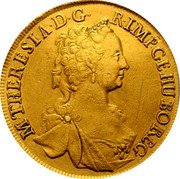 Austria 5 Ducat Maria Theresia 1748 KM# 1746 M THERESIA D G R IMP GE HU BO REG coin obverse Austria 5 Ducat Maria Theresia 1748 KM# 1746 M THERESIA D G R IMP GE HU BO REG coin obverse