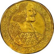 Austria 5 Ducat KM# 269 Olmutz Bishopric Trade Coinage CAROL9D G EPVS OLOMVCEN SIS DVX S R I PCEPS coin obverse Austria 5 Ducat KM# 269 Olmutz Bishopric Trade Coinage CAROL9D G EPVS OLOMVCEN SIS DVX S R I PCEPS coin obverse