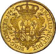 Austria 5 Ducat Maria Theresia 1743 KM# 1680 ARCHID AUST DUX BURG COM TYR coin reverse Austria 5 Ducat Maria Theresia 1743 KM# 1680 ARCHID AUST DUX BURG COM TYR coin reverse