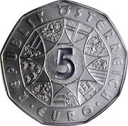 Austria 5 Euro 250 years Tiergarten Schonbrunn Zoo 2002 Special Unc KM# 3091 5 EURO REPUBLIK ÖSTERREICH coin obverse