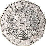 Austria 5 Euro 250th birth of Wolfgang Amadeus Mozart 2006 KM# 3131 5 EURO REPUBLIK ÖSTERREICH coin obverse