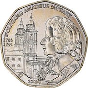 Austria 5 Euro 250th birth of Wolfgang Amadeus Mozart 2006 KM# 3131 WOLFGANG AMADEUS MOZART 1766 1791 2006 coin reverse