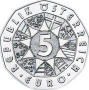 Austria 5 Euro 650th Anniversary of the Austrian National Library 2018 Special Unc KM# 3277a REPUBLIK ÖSTERREICH 5 · EURO · coin obverse
