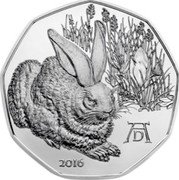 Austria 5 Euro Durer's Young Hare 2016 Special Unc KM# 3251a AD 2016 coin reverse